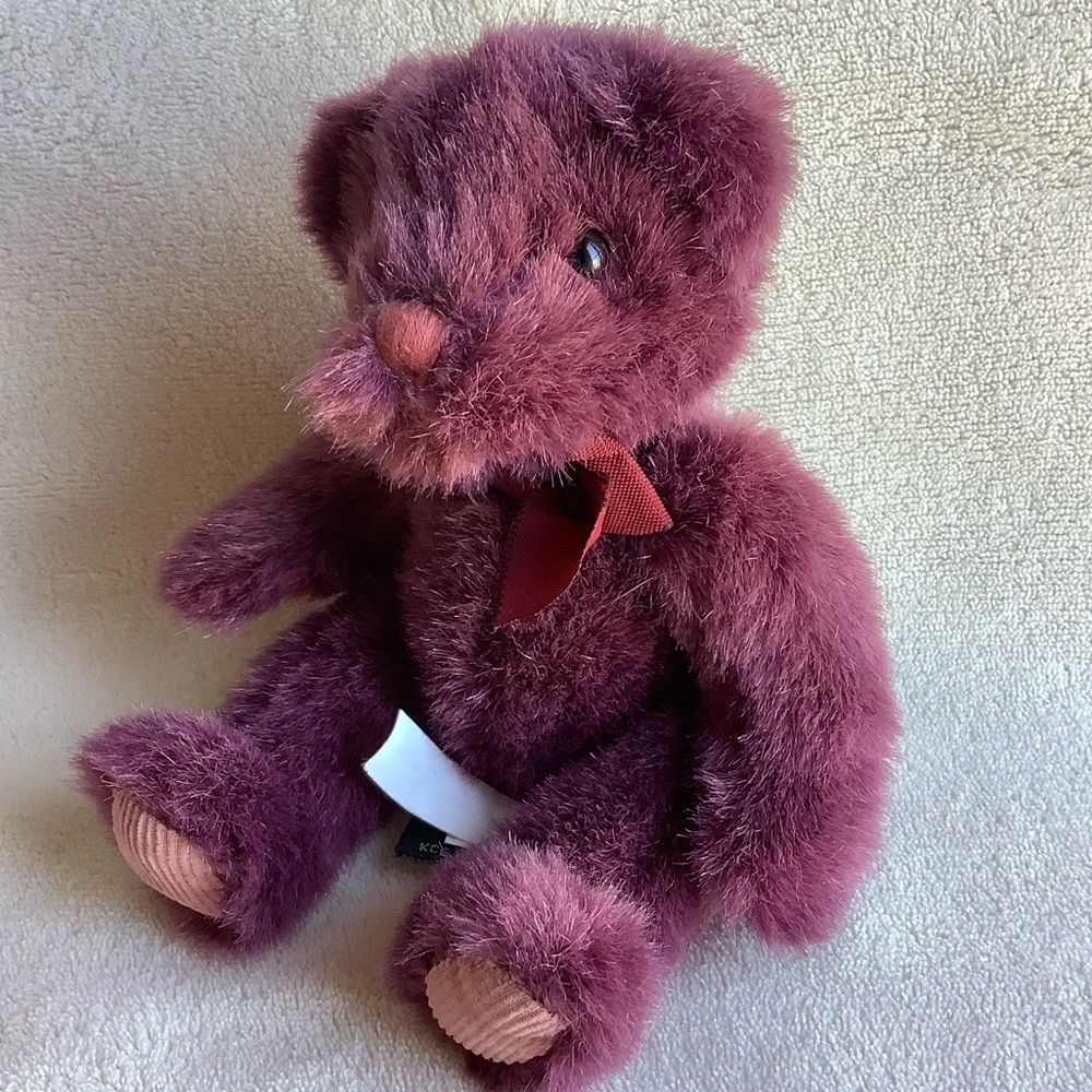 Russ Berrie Plush Maroon Teddy Bear 1836 Corduroy Paws Burgundy Stuffed Bear